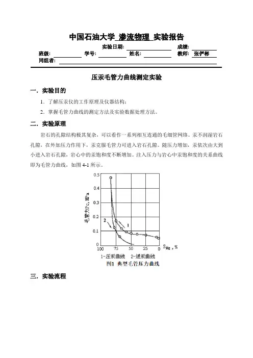 压汞毛管力曲线测定实验