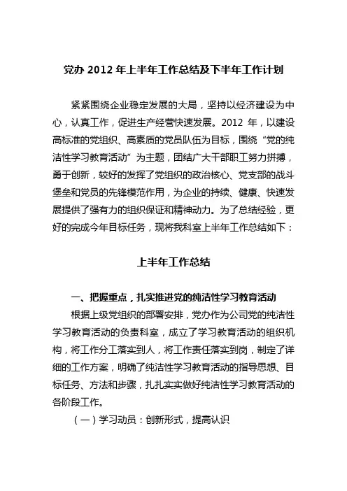 党办上半年工作总结及下半年工作安排
