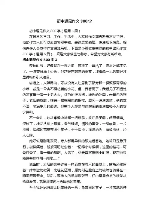 初中遇见作文800字（通用6篇）