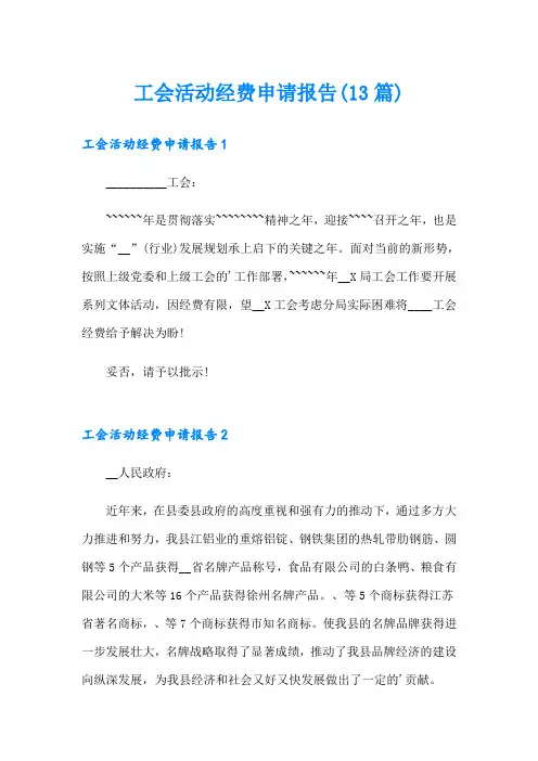 工会活动经费申请报告(13篇)