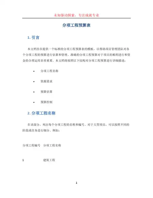 分项工程预算表