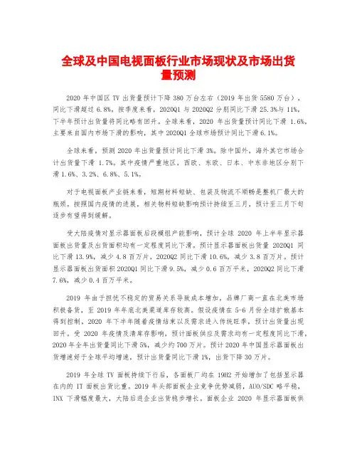 全球及中国电视面板行业市场现状及市场出货量预测