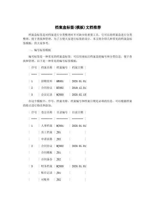 档案盒标签(模板)文档推荐