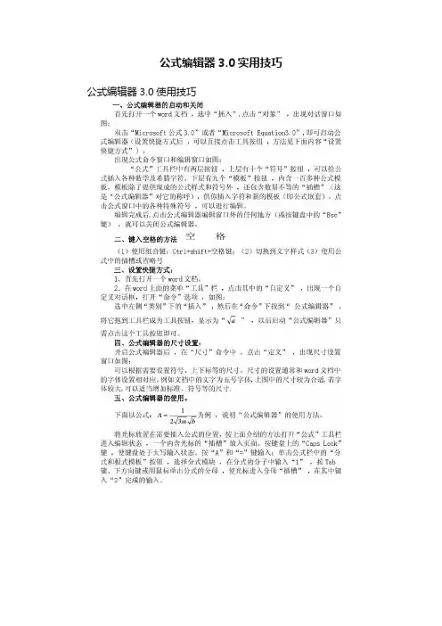 公式编辑器3.0实用技巧