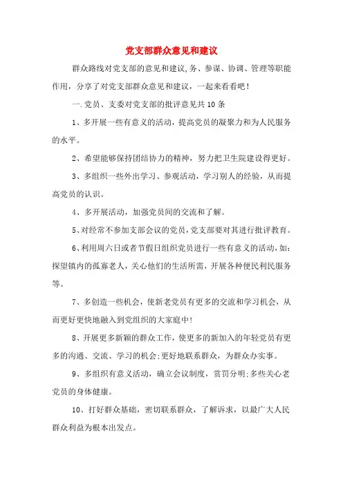 党支部群众意见和建议