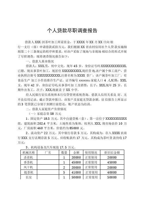 个人贷款尽职调查报告