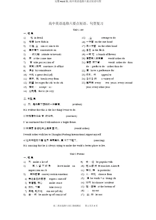 完整word版,高中英语选修六重点短语句型