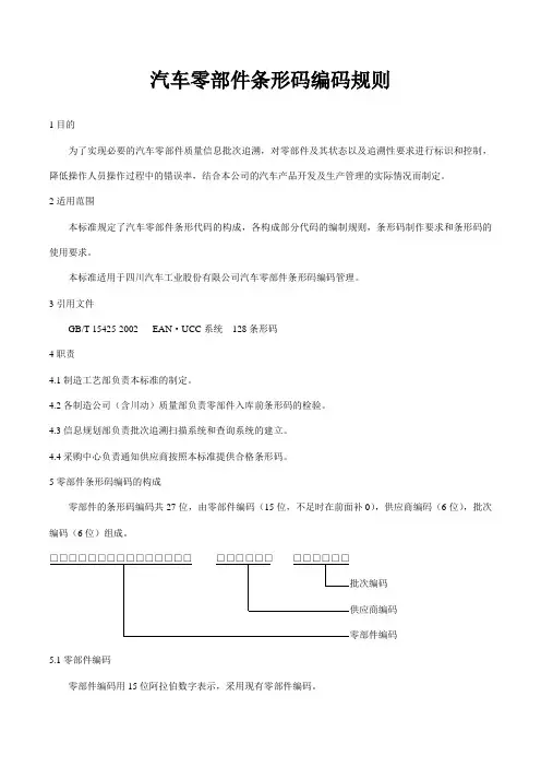 汽车零部件条形码编码规则