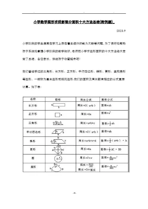 小学数学图形求阴影部分面积十大方法总结(附例题)