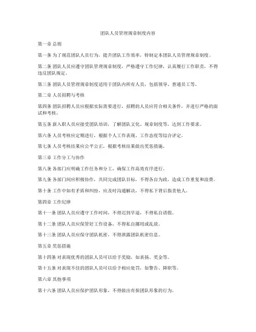 团队人员管理规章制度内容