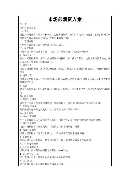 市场部薪资方案