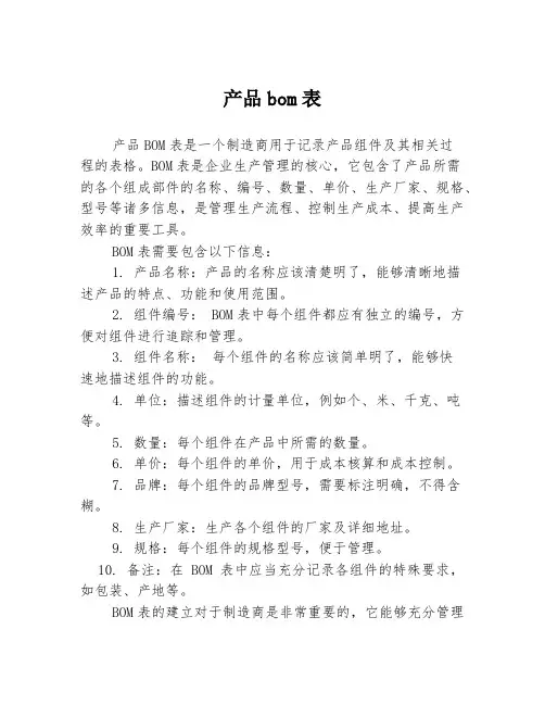 产品bom表