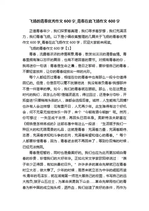 飞扬的青春优秀作文600字_青春在此飞扬作文600字