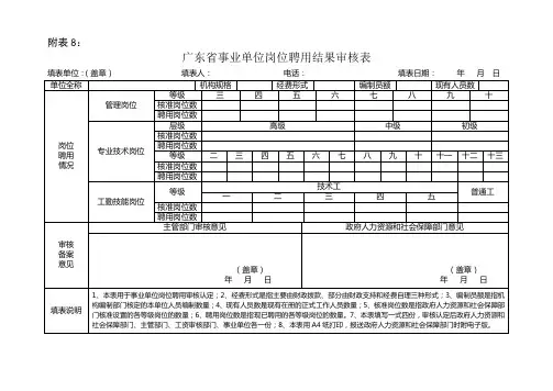 广东省事业单位岗位聘用结果审核表