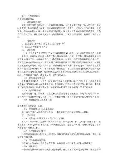 环境调查报告表格式(共9篇)