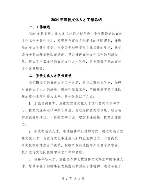 2024年宣传文化人才工作总结