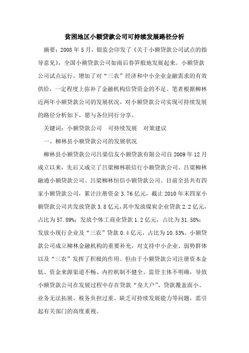 贫困地区小额贷款公司可持续发展路径分析