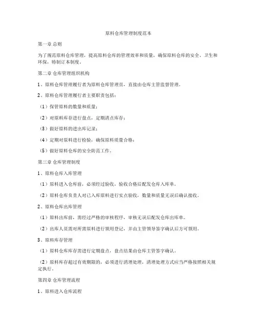 原料仓库管理制度范本