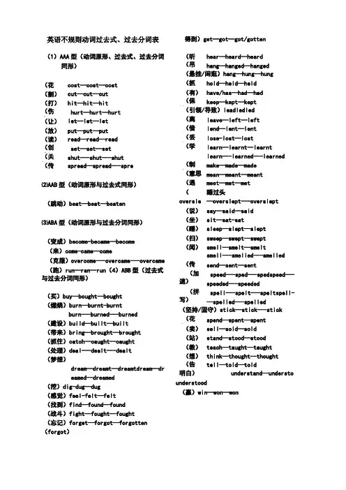 常用过去式和过去分词表打印