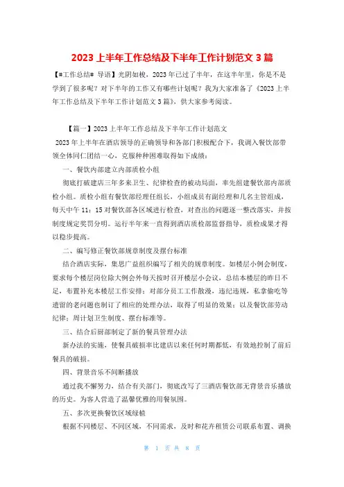 2023上半年工作总结及下半年工作计划范文3篇