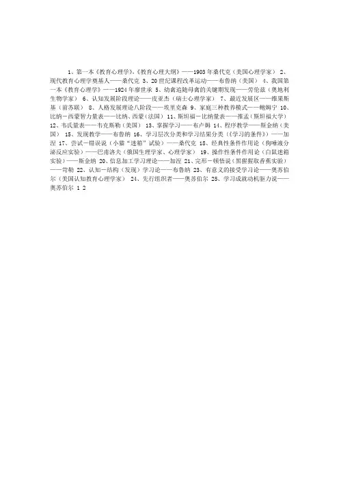 《教育心理学》理论、代表人物及著作指导