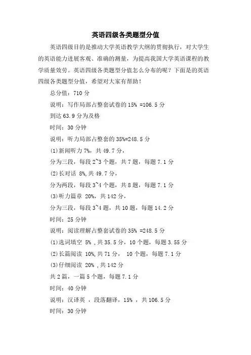 英语四级各类题型分值