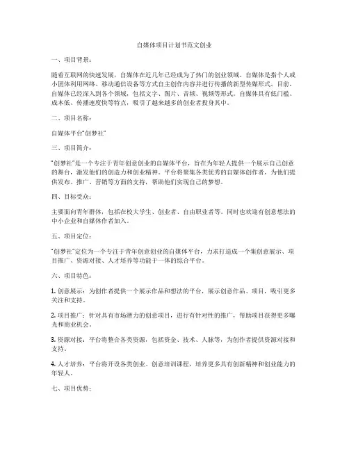 自媒体项目计划书范文创业