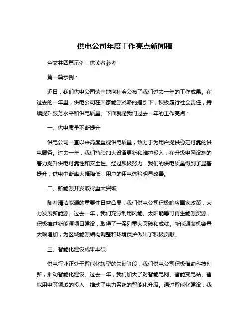 供电公司年度工作亮点新闻稿