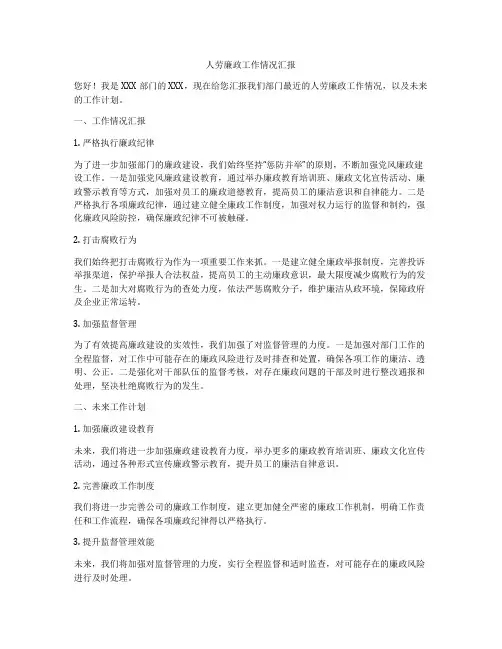 人劳廉政工作情况汇报