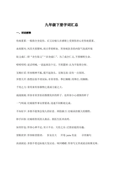 九年级下册字词汇总