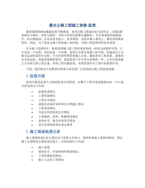 最全公路工程施工表格-监表