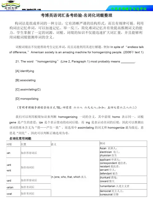 考博英语词汇备考经验-名词化词缀整理-育明考博