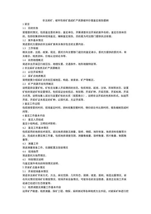非法采矿、破坏性采矿造成矿产资源破坏价值鉴定报告提纲