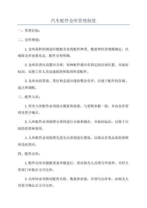 汽车配件仓库管理制度