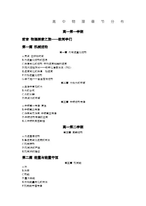 上海高中物理章节分布