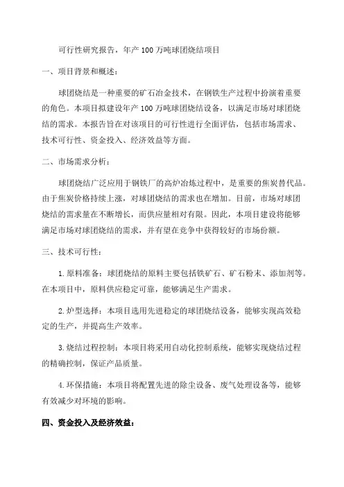 年产100万吨球团烧结项目可行性研究报告
