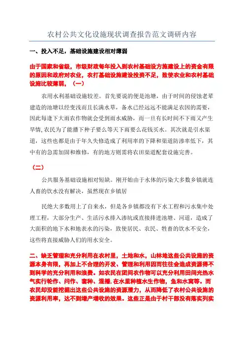 农村公共文化设施现状调查报告范文调研内容