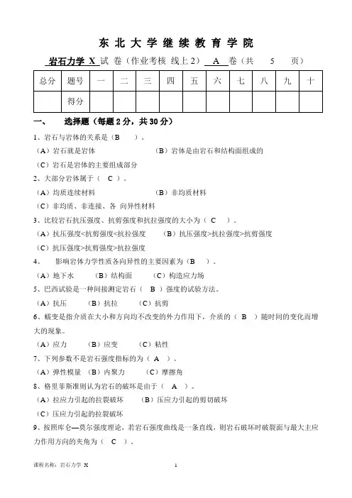 22年12月考试《岩石力学X》