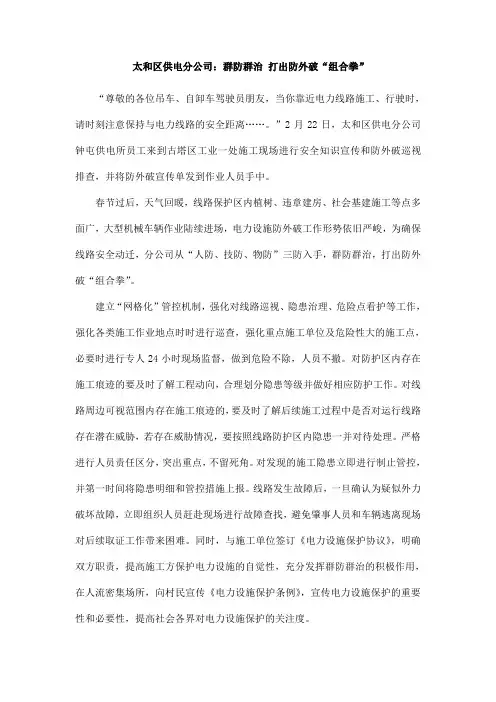 国网锦州市太和区供电公司：群防群治 打出防外破“组合拳”