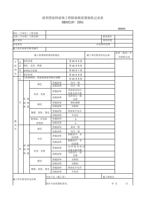 【建筑工程】溶剂型涂料涂饰工程检验批质量验收记录表