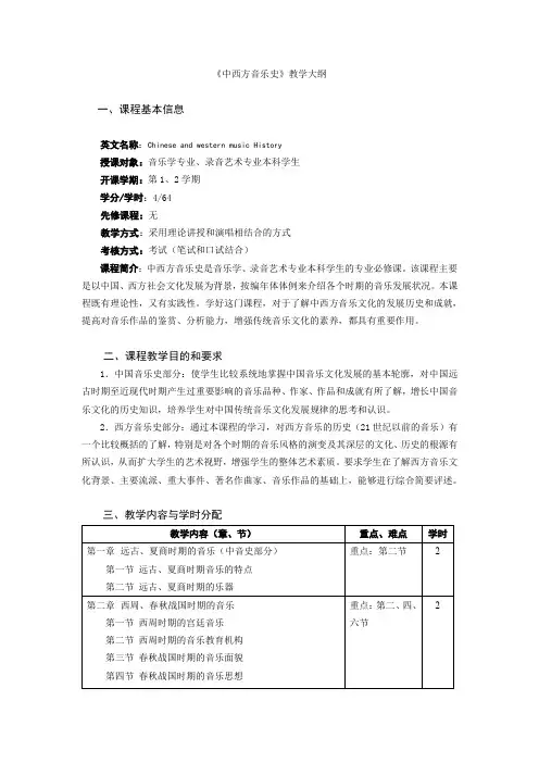 《中西方音乐史》教学大纲