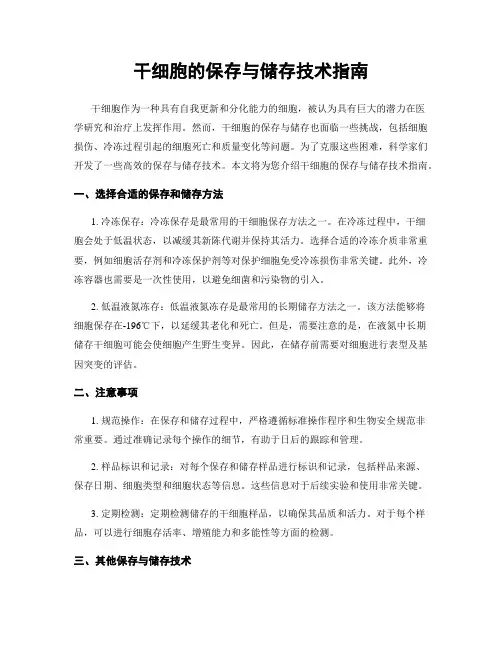 干细胞的保存与储存技术指南