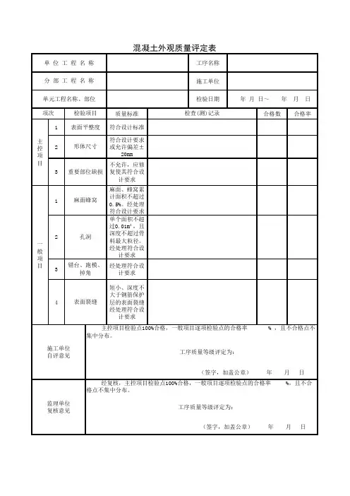新规范-水利混凝土外观质量评定表