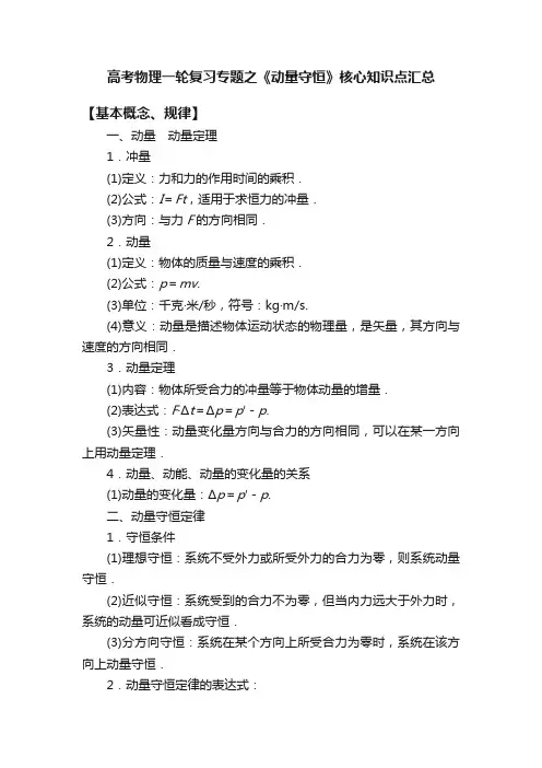 高考物理一轮复习专题之《动量守恒》核心知识点汇总