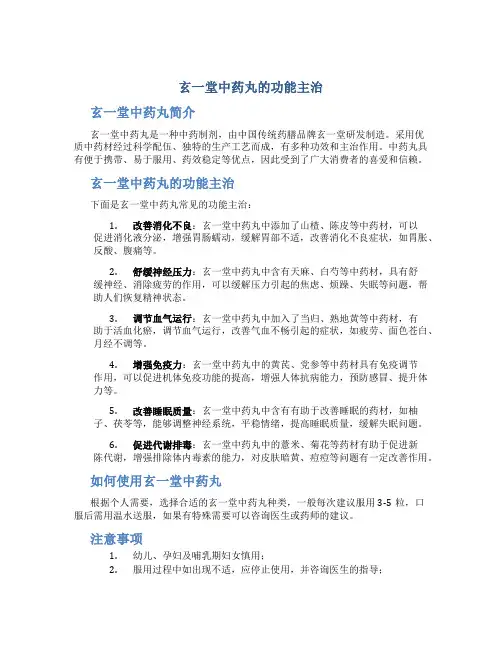 玄一堂中药丸的功能主治