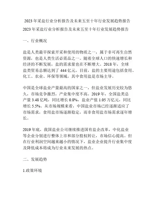 2023年采盐行业分析报告及未来五至十年行业发展趋势报告