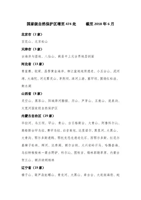 中国的国家级自然保护区  完整名单