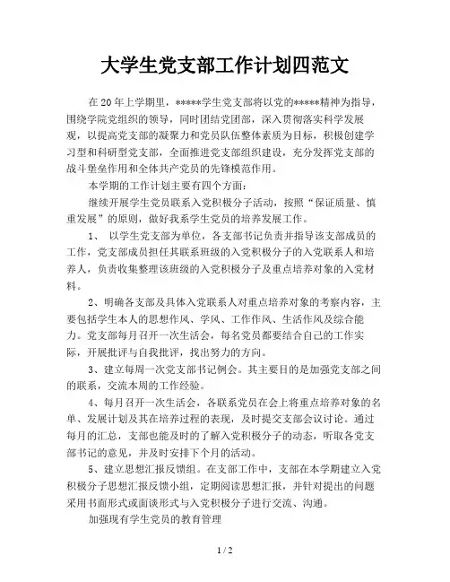 大学生党支部工作计划四范文