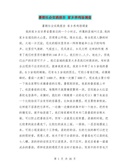 暑期社会实践报告 家乡养鸡场调查(完整版)