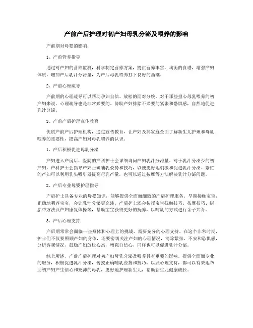 产前产后护理对初产妇母乳分泌及喂养的影响